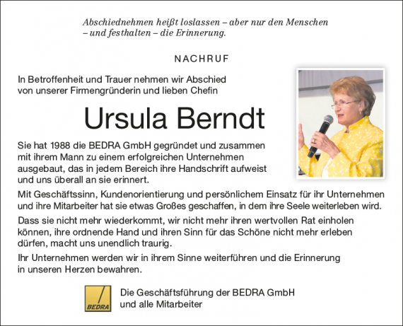 Trauer um Ursula Berndt