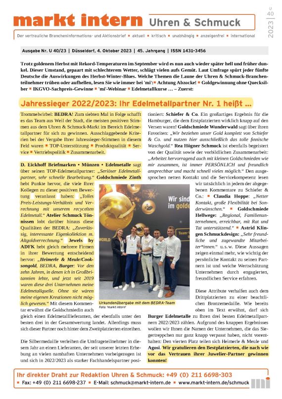 Zum 7. mal in Folge Edelmetallpartner Nr.1